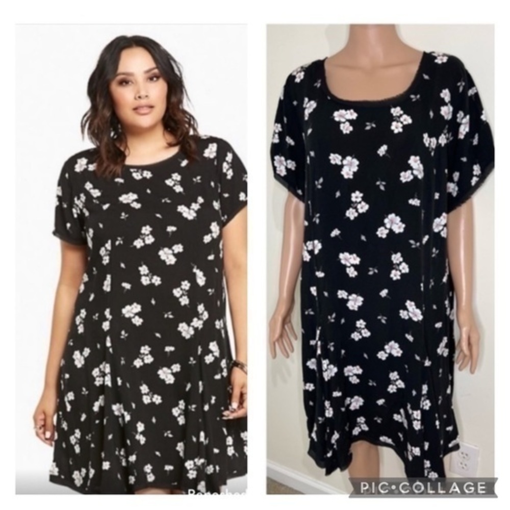 Torrid black floral short sleeves flare dress size 3